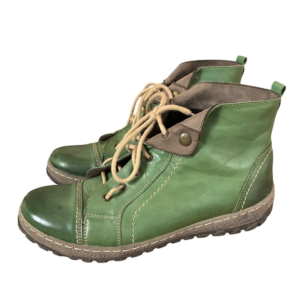 V Italia Ankle Boots Women 41 Green Leather Lace Up Comfort Casual Booties